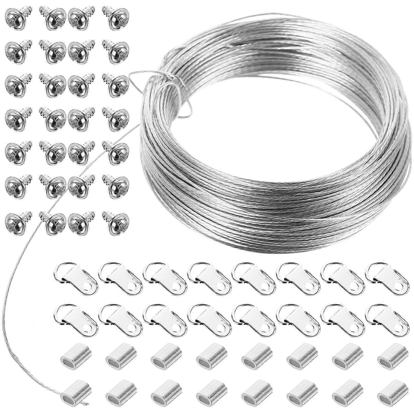 Stainless Steel Picture Hanging Kit with Wire and Screws for DIY Use Silver