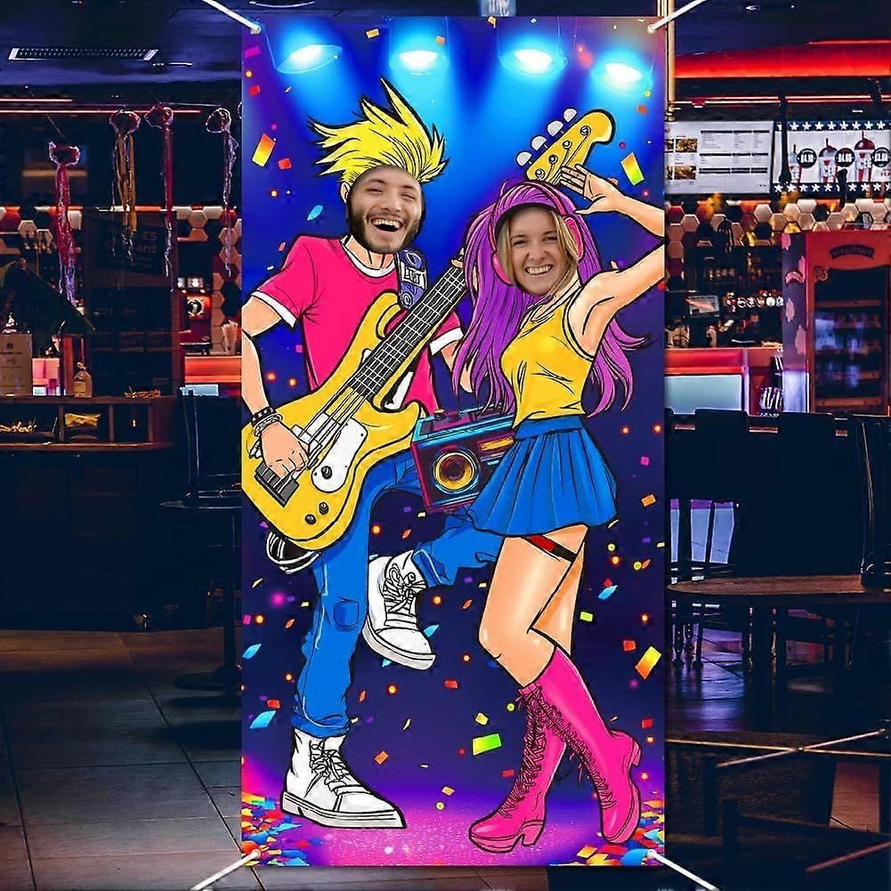 90s Party Decorations 5.9x3ft 90's Rock and Roll Photo Door Banner Large Fabric Retro Banner Backdrop 90s Themed Photo Background Back to 90s Face in 