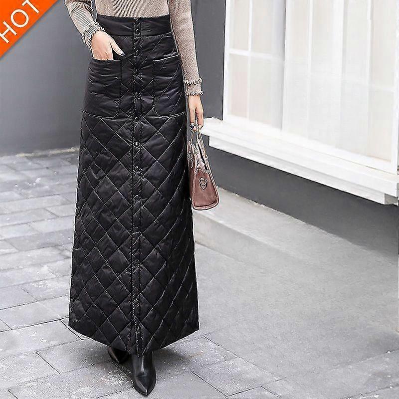 Long Warm Cotton Skirt with Windproof Design and Diamond Pattern for Winter