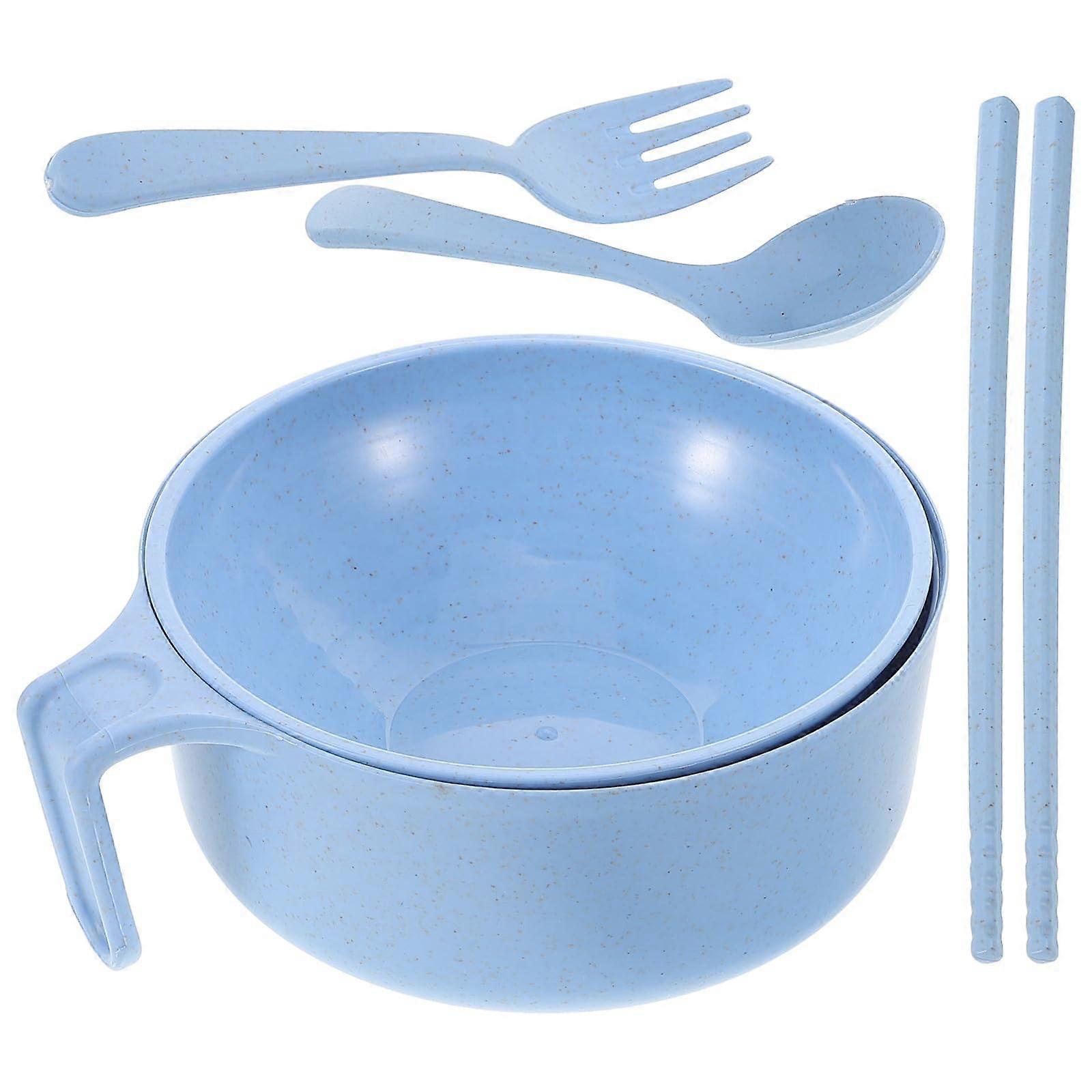 Microwave Ramen Bowl Set with Lid, Large Capacity Noodle Bowl with Chopsticks and Spoon, Sky Blue