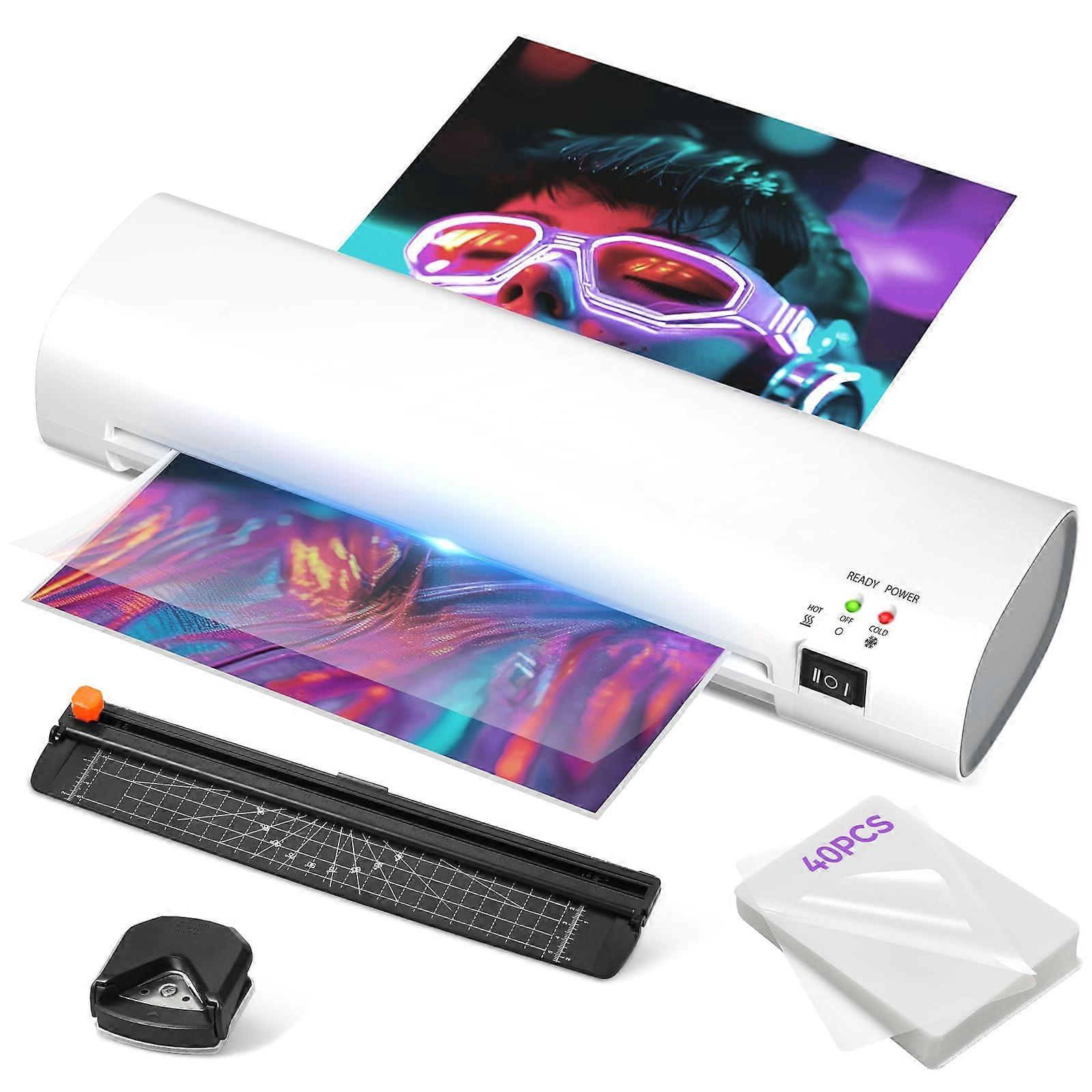 A4 Thermal Laminator with Hot and Cold Modes, Fast Lamination, AntiJam, Trimmer, White