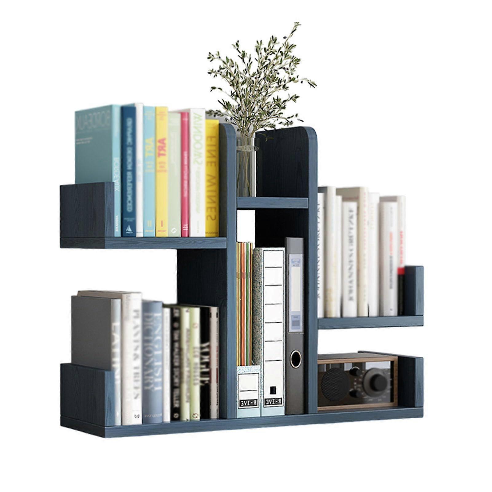 Tree Shaped Desktop Bookshelf Wooden Desk Hutch Organizer with Compact Vertical Storage for Home