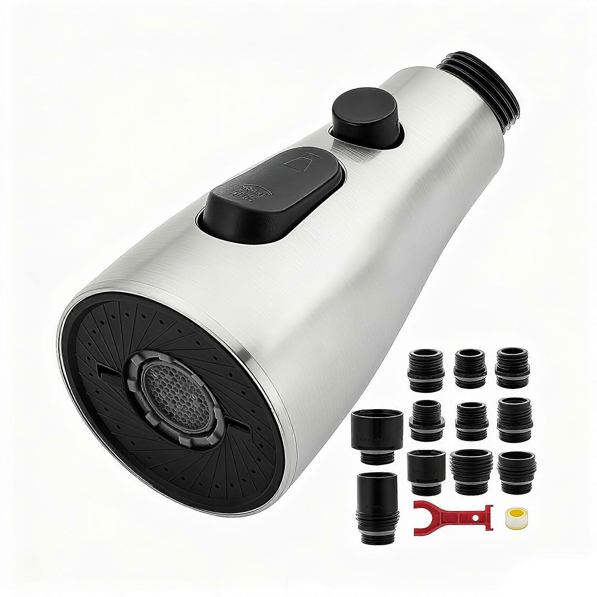 Kitchen Faucet Sprayer Replacement with 3 Modes and 11 Adapters, Brushed Nickel Pull Down Head