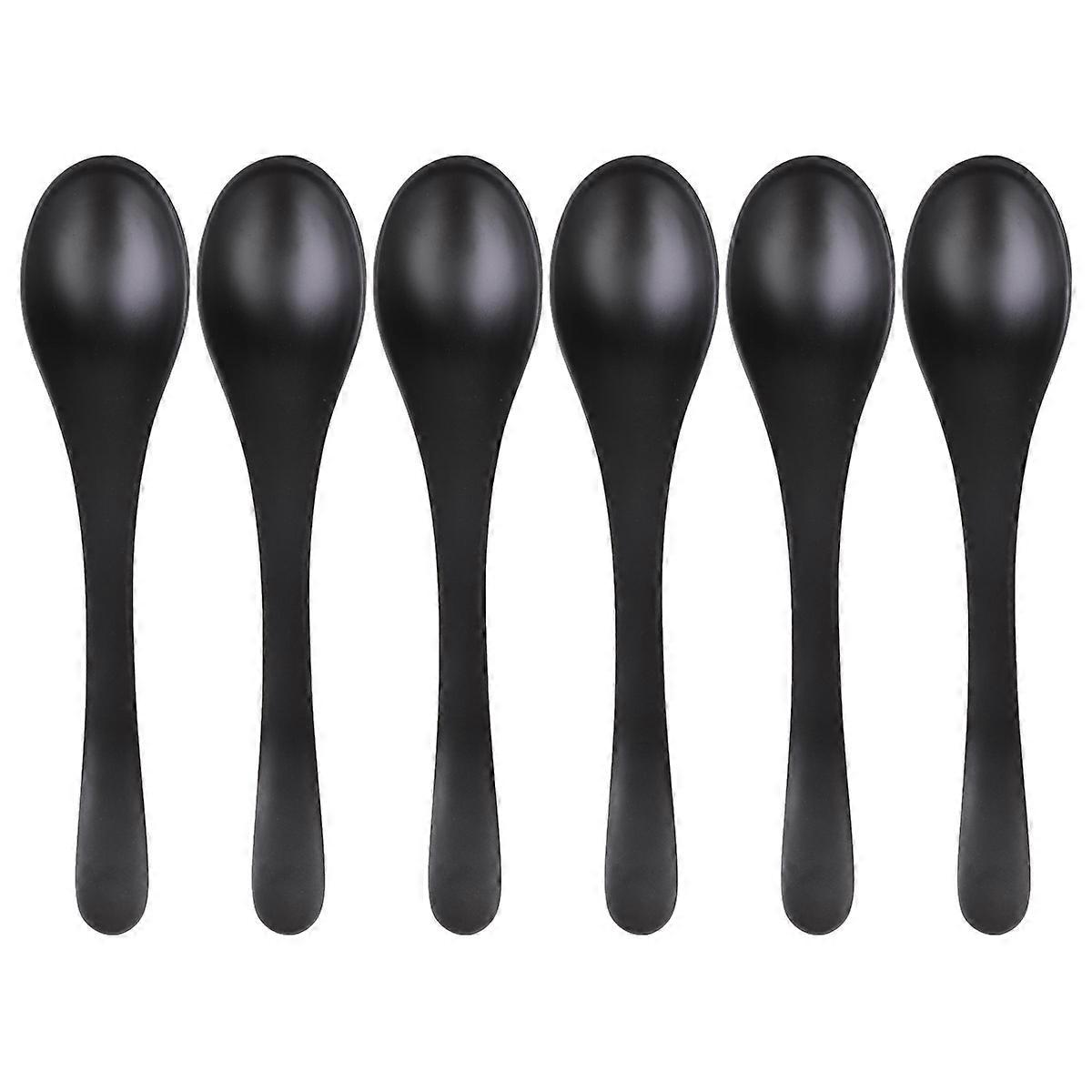 Black Soup Spoon A5 Flatware for Eating 6Pcs Tableware