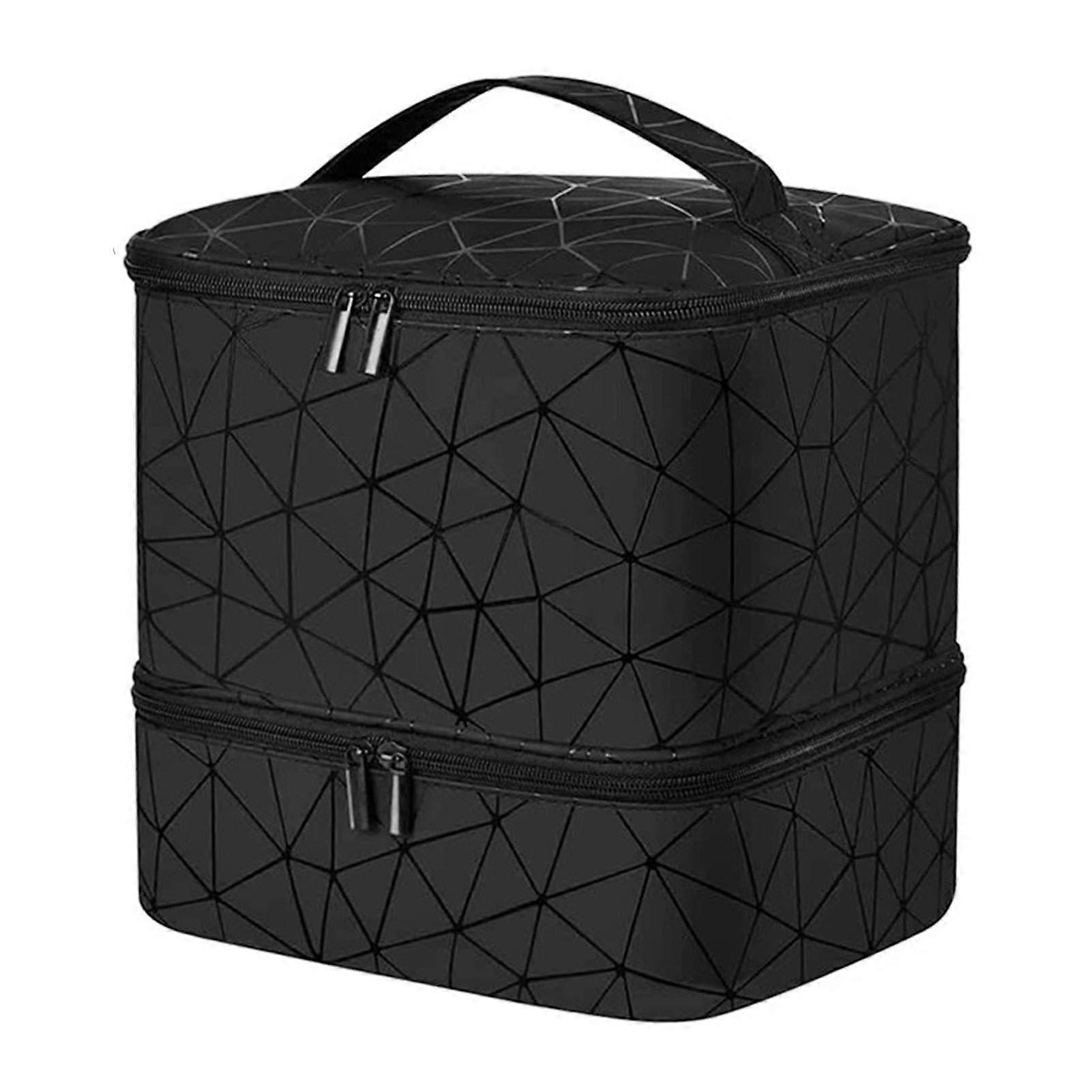 Nail Polish Organizer Case Double Layer 30 Bottle Storage Bag with Large Tool Compartment Black