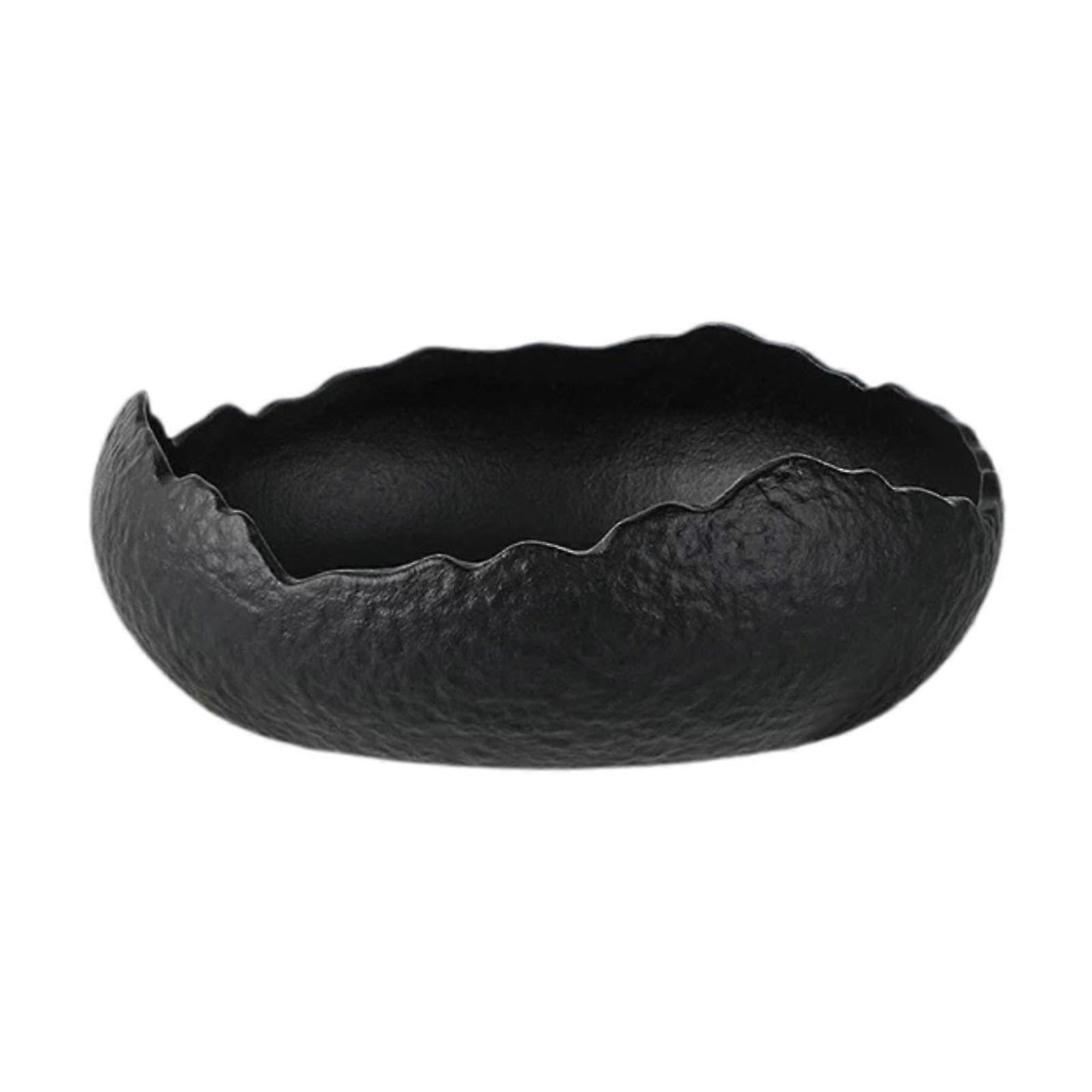 Matte Black Ceramic Serving Bowl with Rustic Irregular Rim for Soup, Dessert and Snacks