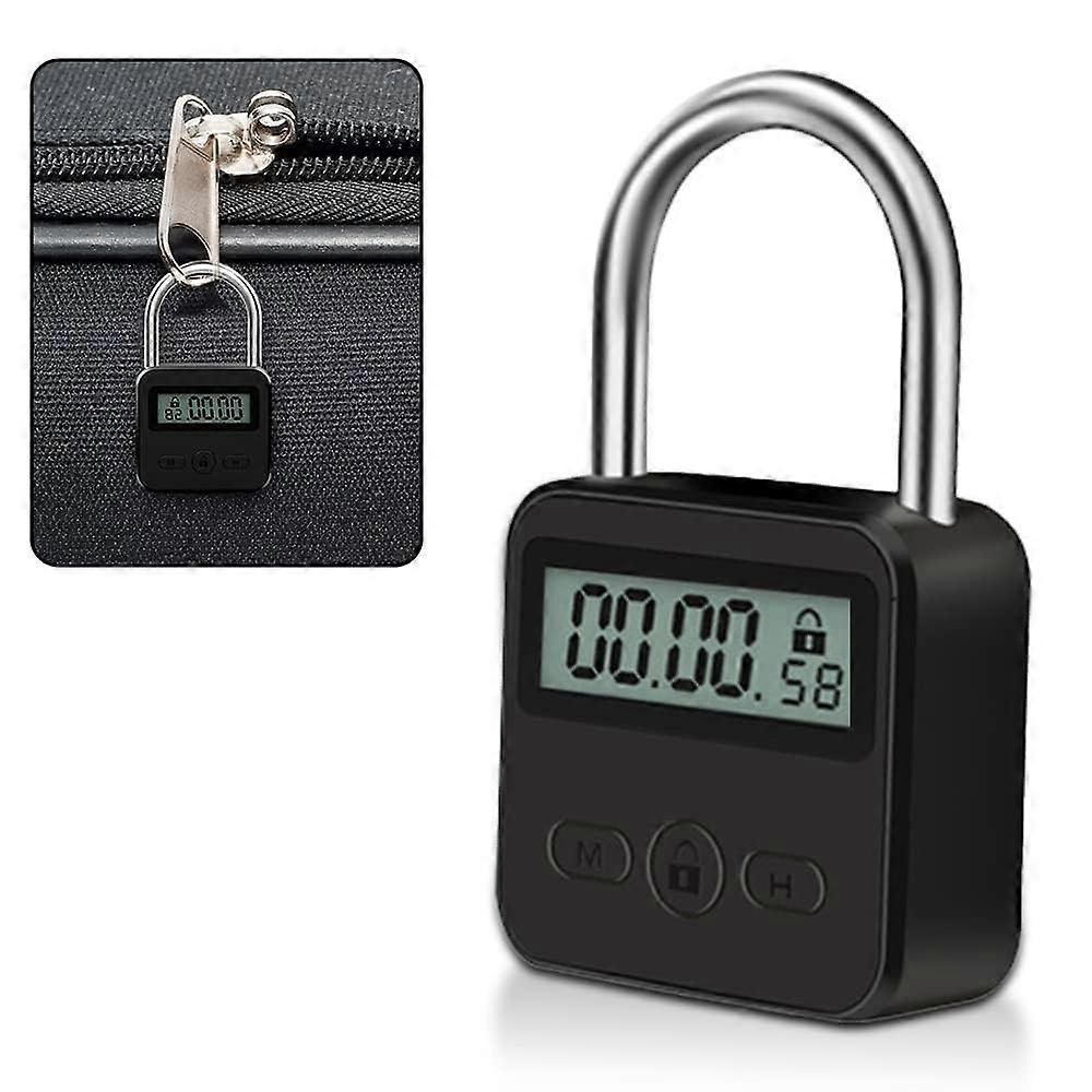 Digital Time Lock with 99Hour LCD Timer, USB Rechargeable Security Padlock with Rope, Black