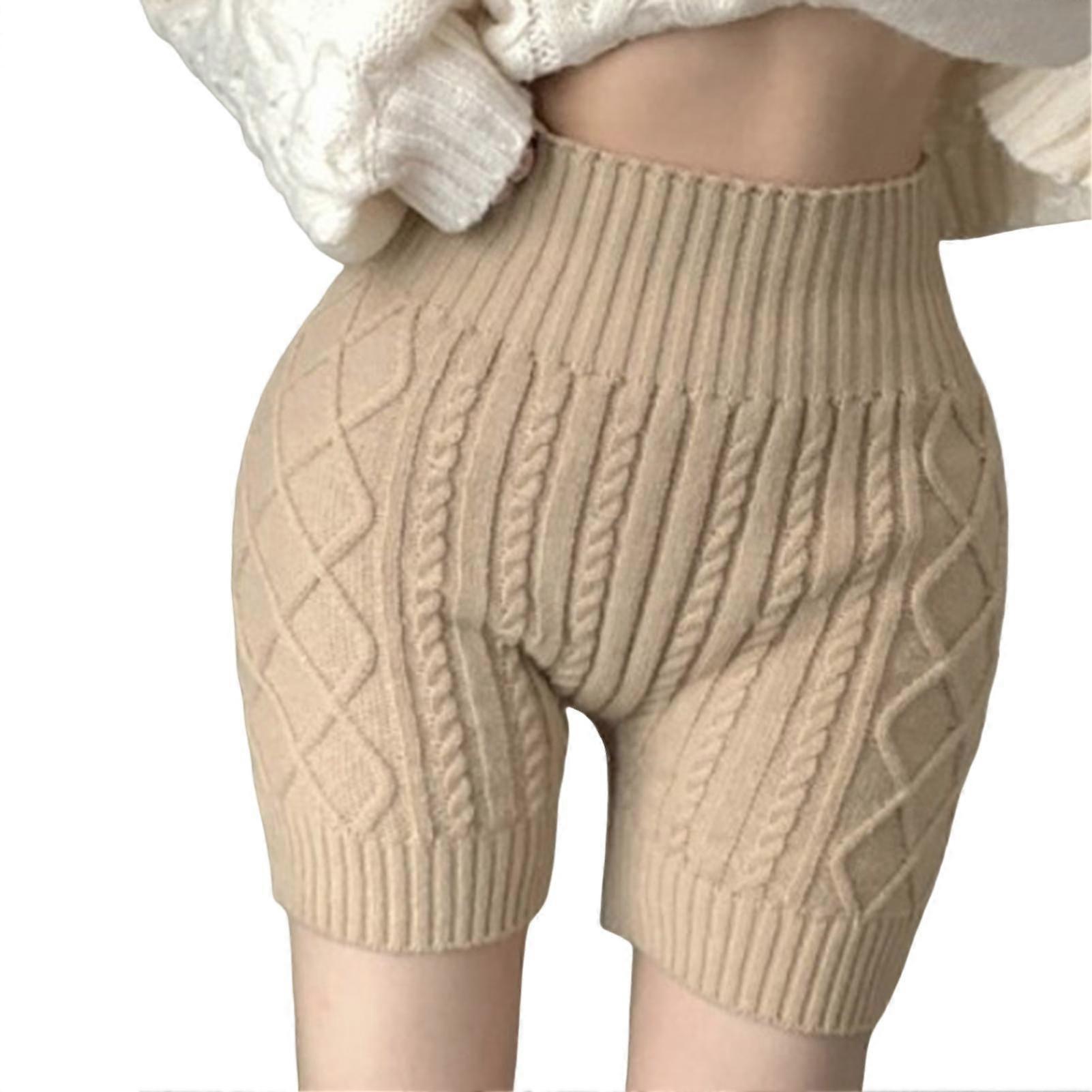 Women Winter Bottoming Shorts Knitted High Waist Elastic Solid Color Keep Warm Anti-exposure Basic