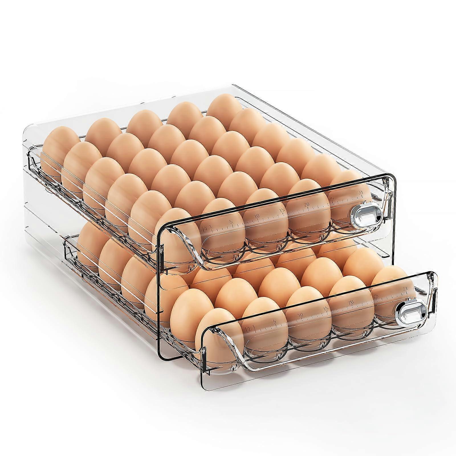 Egg Storage Container 60 Eggs Large Capacity Egg Holder for Refrigerator with Drawer and Date Tracker