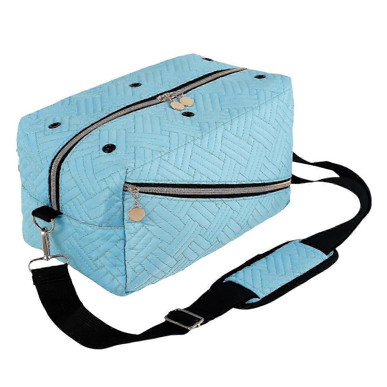 Crochet Bag Organizer Green Yarn Storage Tote with Tangle Feeder and Adjustable Strap