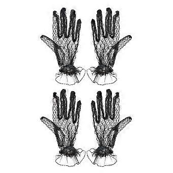 Elegant Black Lace Gloves Short Design for Women 2Pairs Party Wedding Gloves