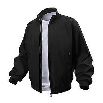 Herr, enfärgad, amerikansk stil, flygjacka med ståkrage - Unisex lös arbetsjacka, svart, storlek M