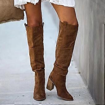 Willtoo Damen-Overknee-Stiefel, Wildleder, Blockabsatz, spitze Zehenpartie, Kaffeebraun, US-7 (EU-38)