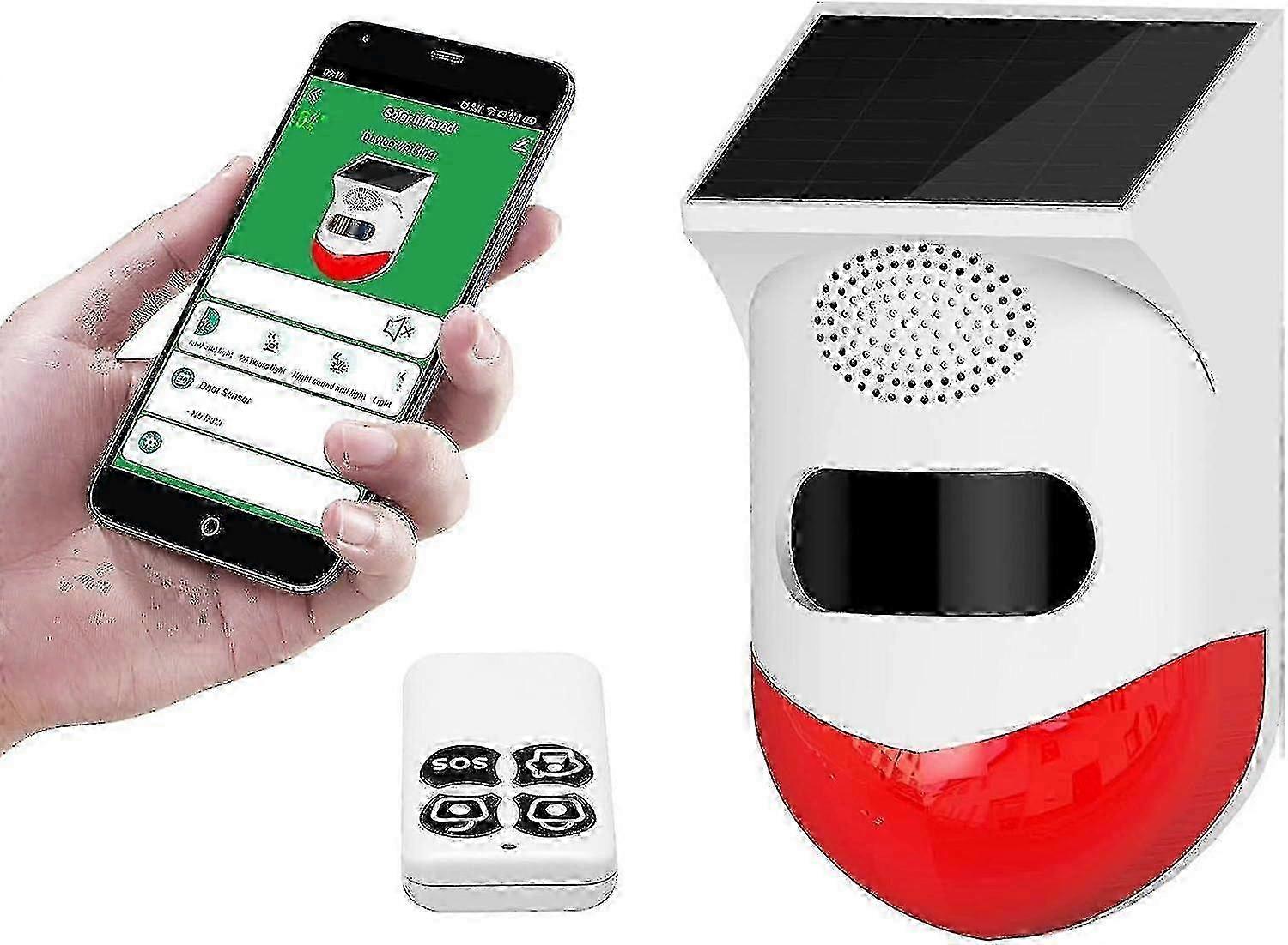 Outdoor Solar Strobe Alarm Light Equipped with Motion Sensor Siren, Includes Remote Controller for Easy Use