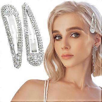 2 stuks strass haarclips van metaal met kliksluiting, glinsterende kristallen haarspelden, Franse haarspelden met eendenbekvorm, decoratieve haarspeld voor feestjes en Valentijnsdag.
