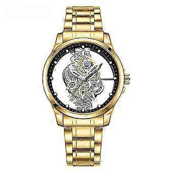 OFNS Gold Skeleton Mechanical Watch - Luxury Stainless Steel Band, Open Heart Design, Elegant Timepiece for Men