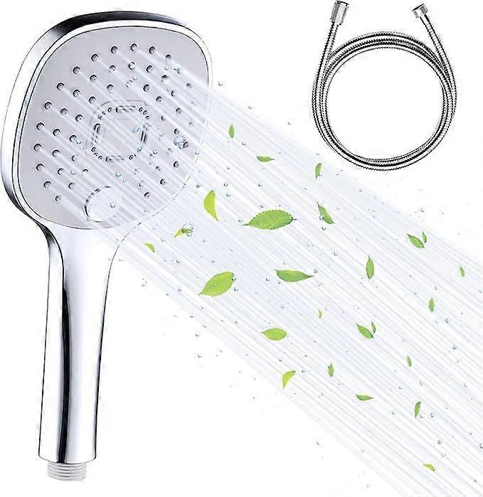 High-Pressure Square Shower Head with Hose, 3-Function Water-Saving Jet Set