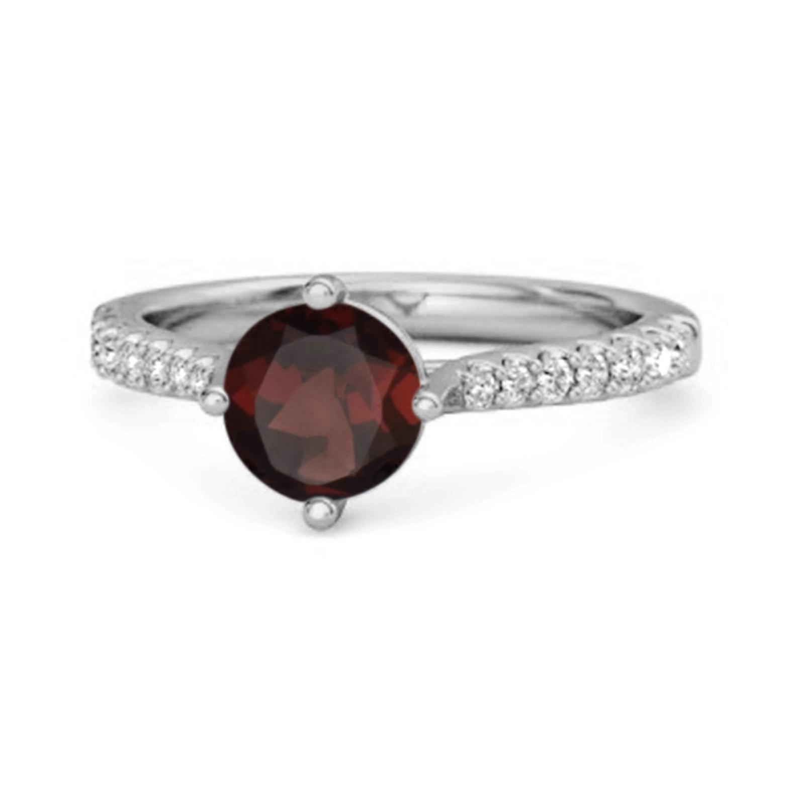 Garnet Classic pave Solitaire Ring - 925 Sterling Silver