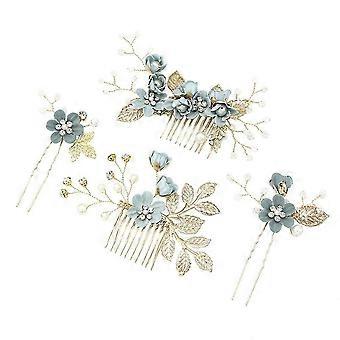 Wedding Hairpins Set, Decorative Pearl Comb, Flower Bridal Hair Pins Set, Hair Accessories For Brides Girls(4pcs, Green)