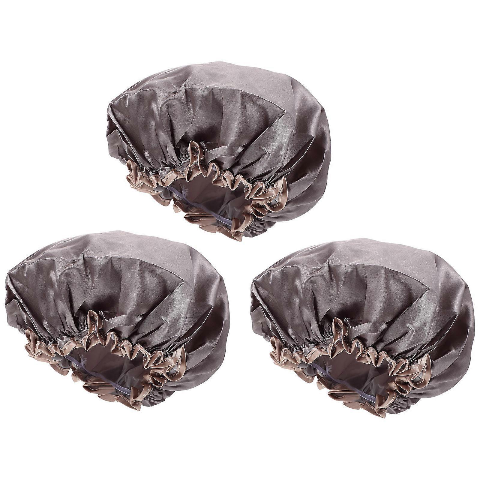 3PCS Double-layer Waterproof Bath Caps Simple PEVA Thickened Shower Caps