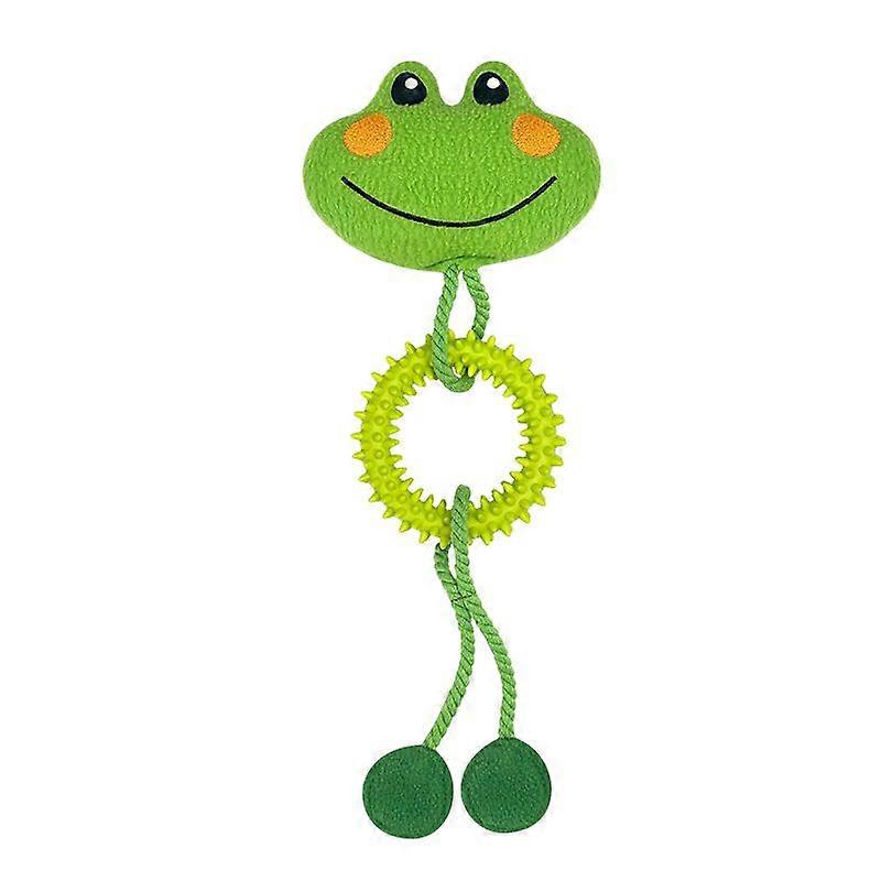 Green Frog Dog Toy Squeaky Rope Ring Chew Interactive