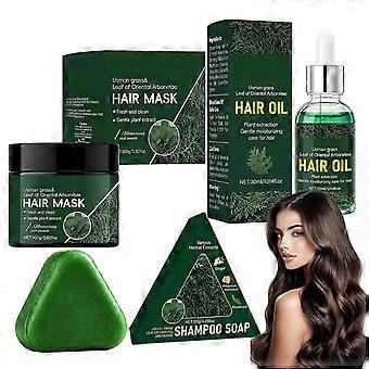 Arborvitae Leaf Hair Care Set, Natural Usman Grass Solid Shampoo Bar, Hair Mask & Hair Oil Set For Scalp & Hair Gentle Cleansing Nourishing heHE