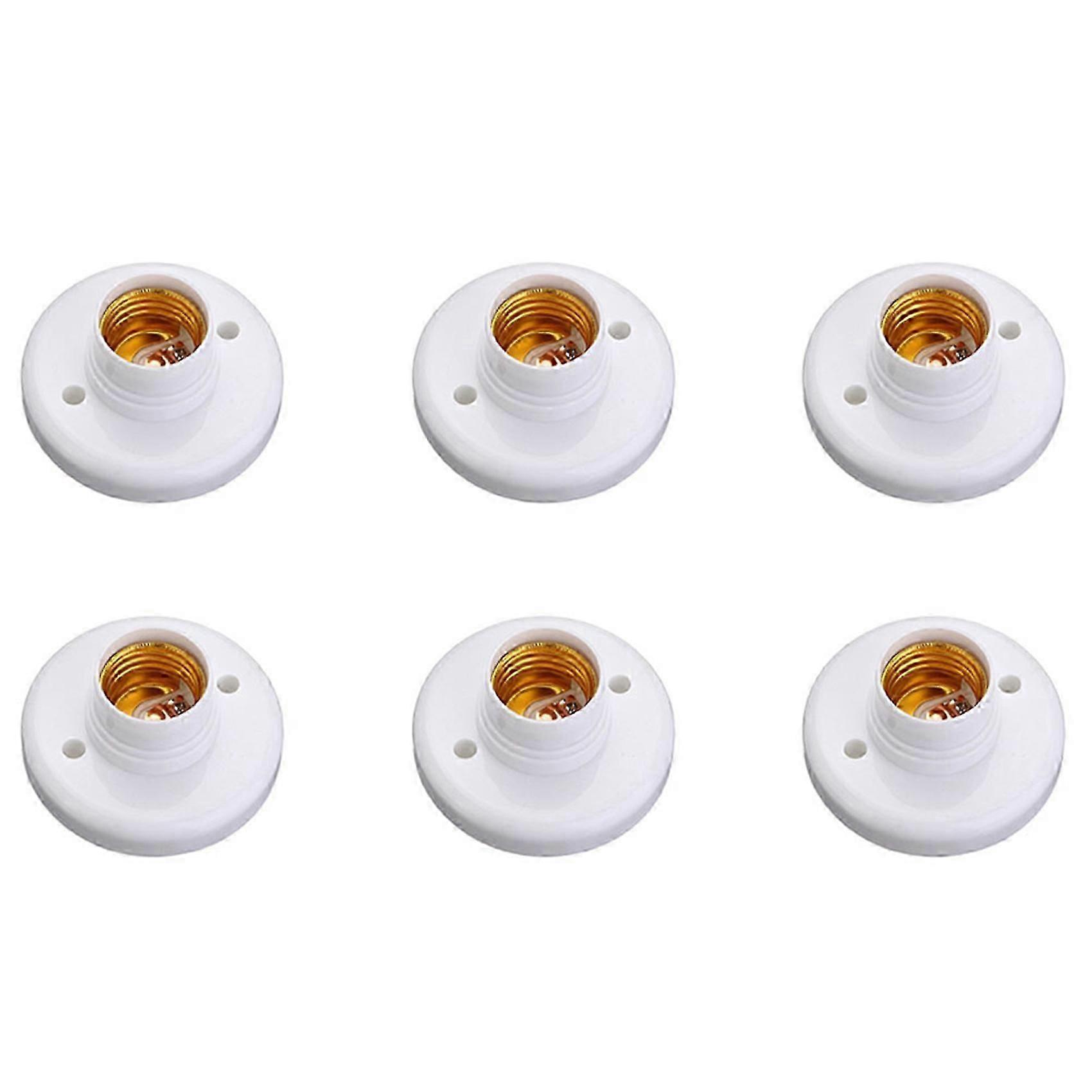 6X E27 Round Plastic Base Screw Light Bulb Lamp Socket Holder White
