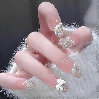 Press on Nails Fake Nails Tips Full Cover Medium False Gradient Nails for Women and Girls 24PCS (Pearl Pink) Pearl Pink 24 Piece Assortment