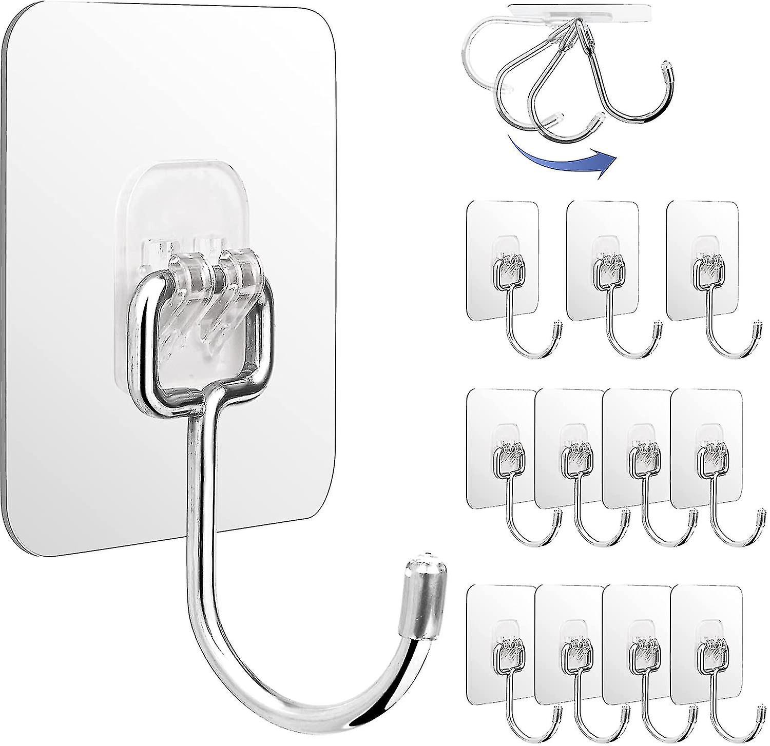 12pcs Self Adhesive Hooks 44lb/20kg (max), Transparent Hooks Heavy Duty Wall