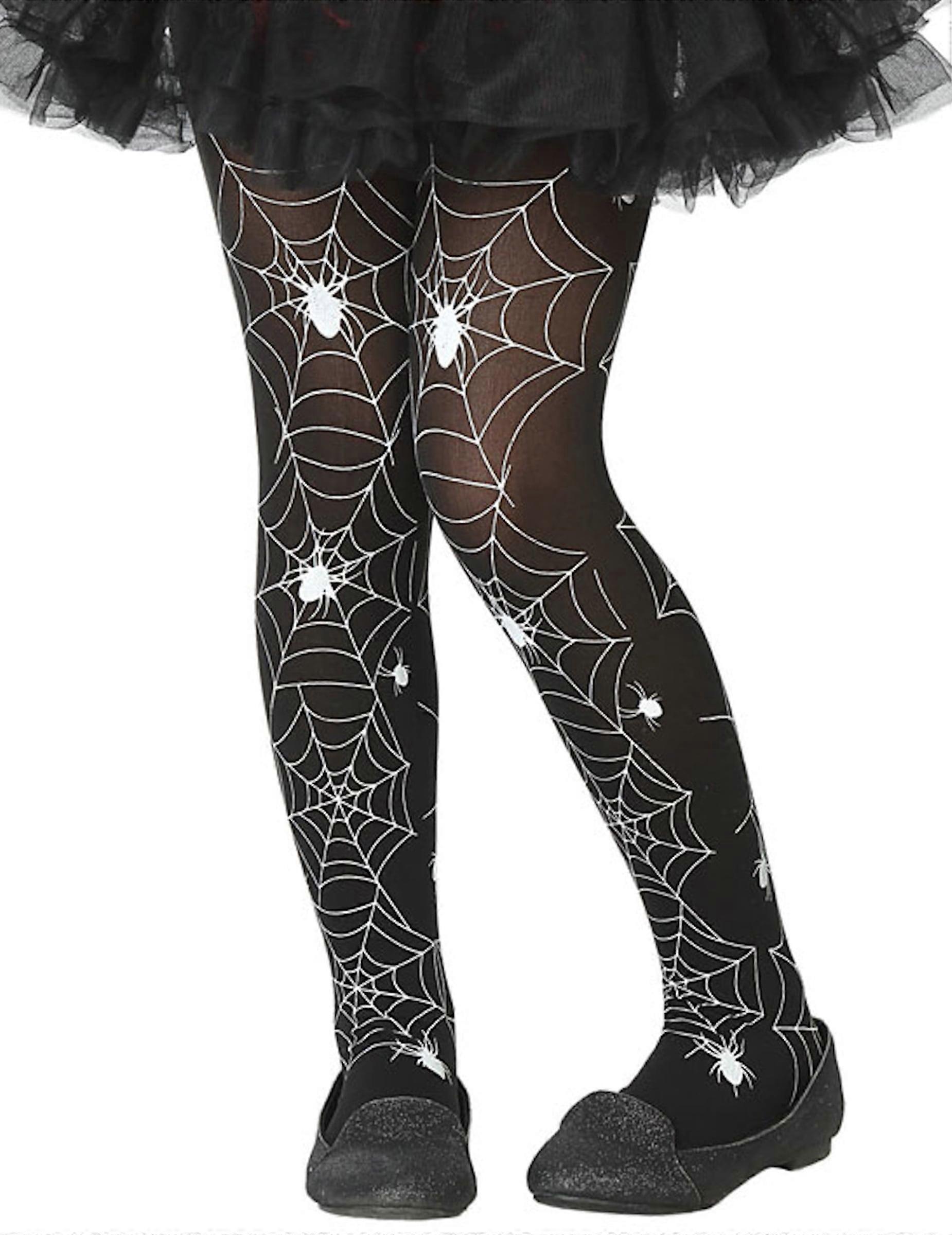 Children's black and white spider web tights