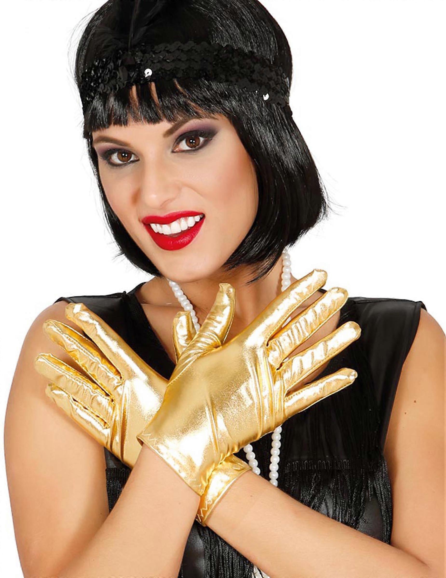 Women's short metallic gold gloves
