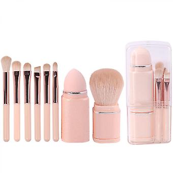 Travel Makeup Brushes Set,  Retractable 8 In 1 Mini Powder Brush Beauty Sponge Blender, Premium Portable Foundation Blush