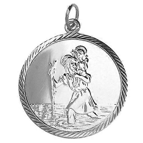Silver 25mm round diamond cut edge St Christopher Pendant