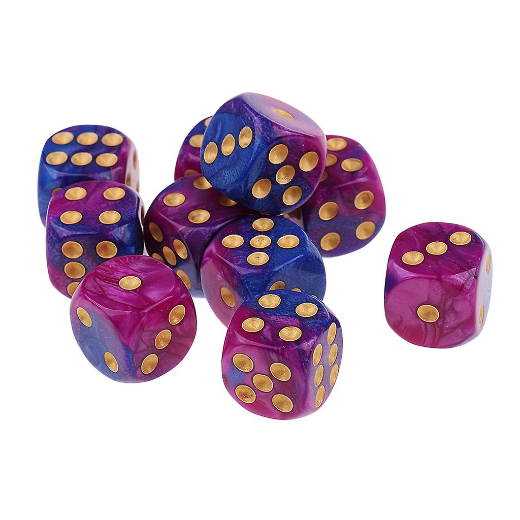 10x Six Sided D6 Dice Dotted For Dungeons and Dragons Props Purple Blue