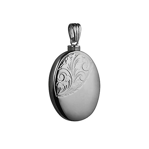 Silver 35x26mm handmade half hand engraved oval Memorial Locket