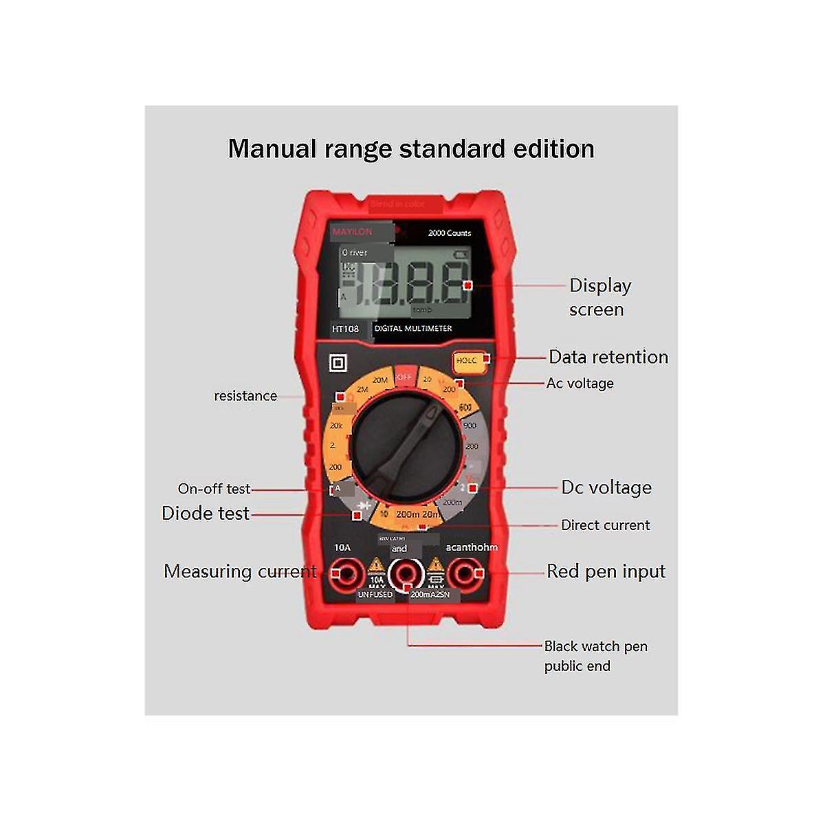 Ht108l Multimeter Digital Professional Voltmeter Ammeter Range 600v 10a Ac Dc Tester