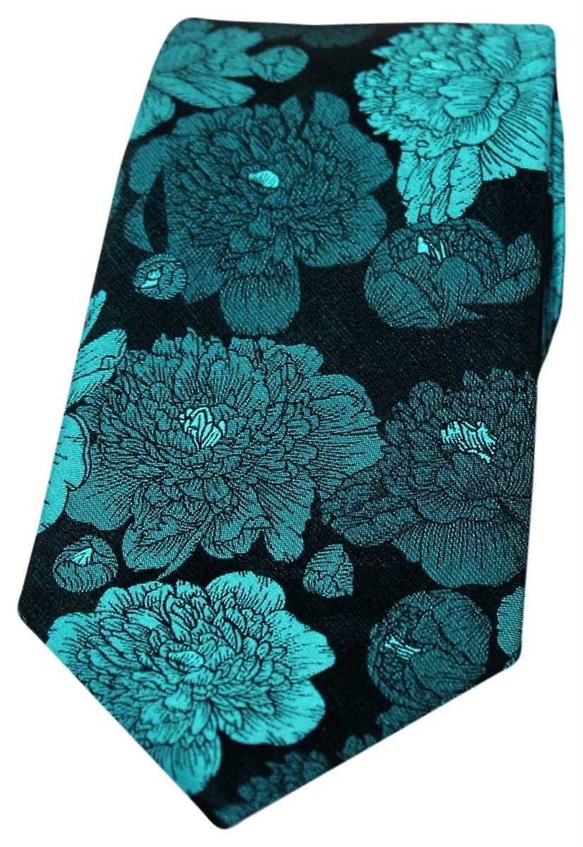 David Van Hagen Large Flowers Silk Tie - Turquoise