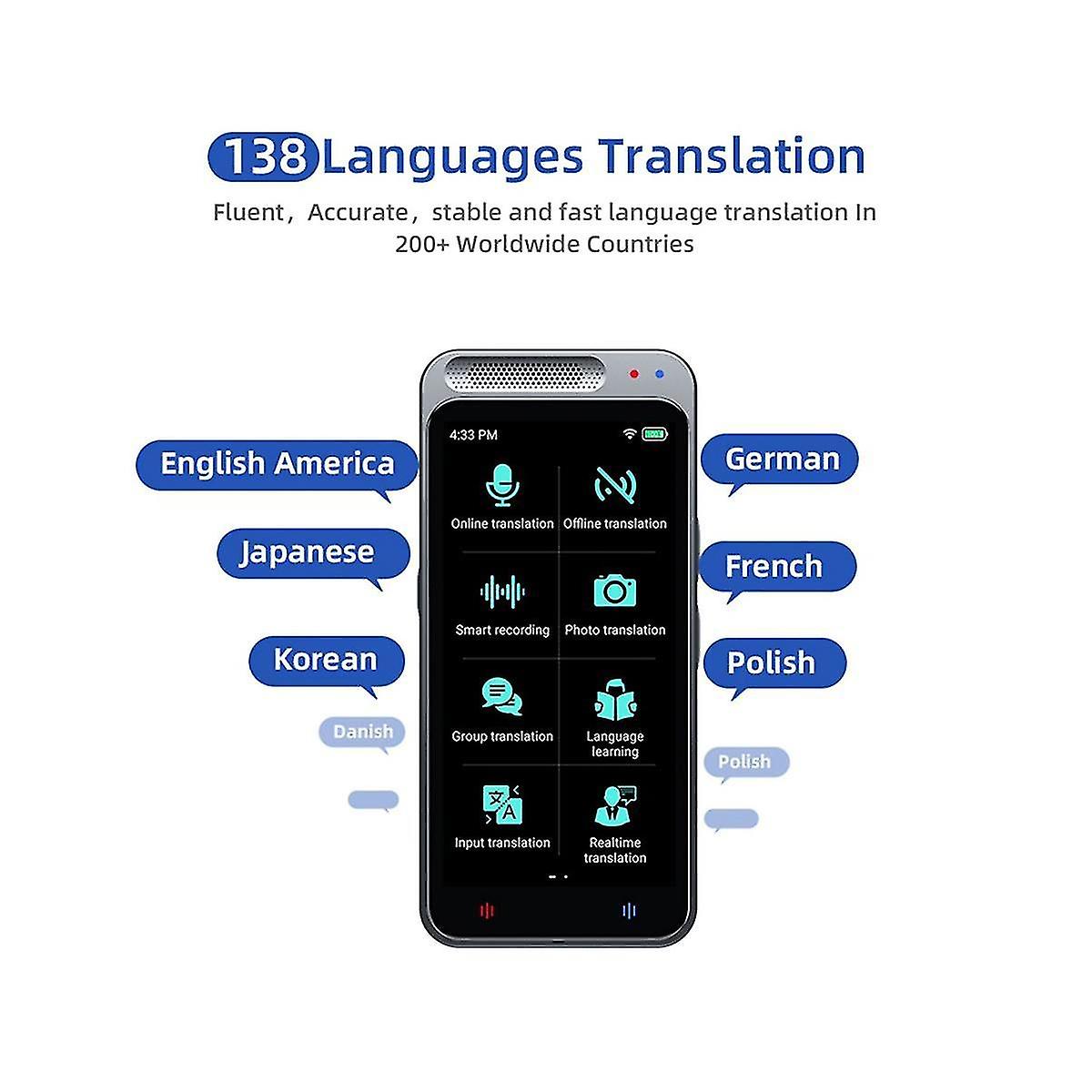 Language Translator Device 138 National Languages Real-time Recording Translator Offline Online Tran