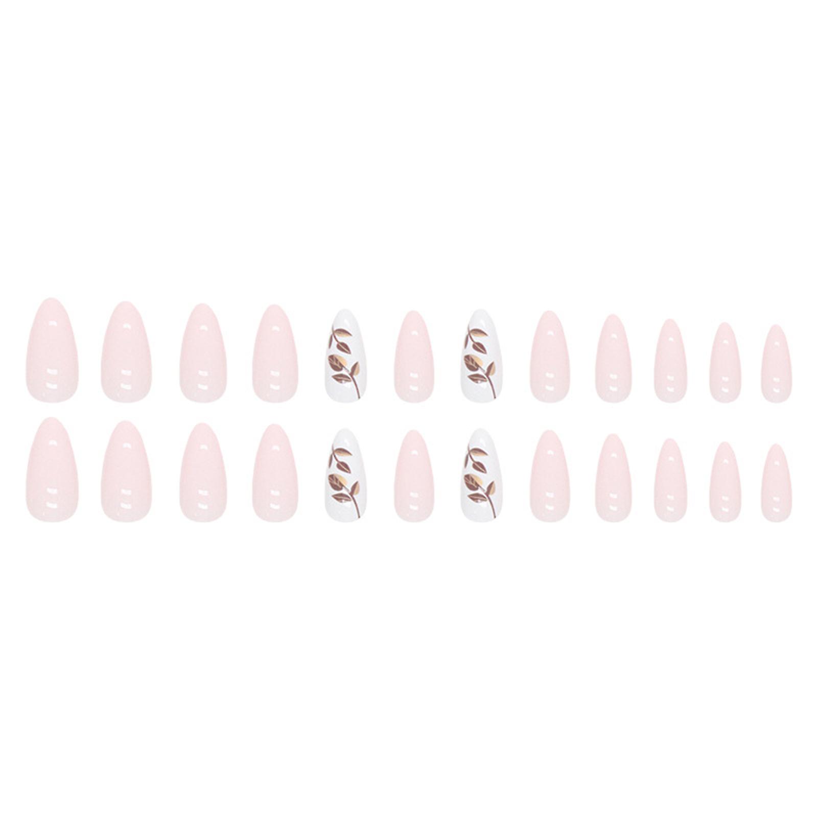 Gold Foil Leaf Decor False Manicure With Harmless And Smooth Edge Nails