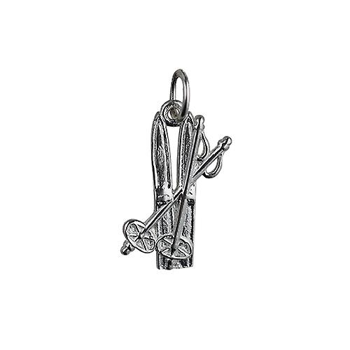 Silver 19x10mm Ski set Pendant or Charm