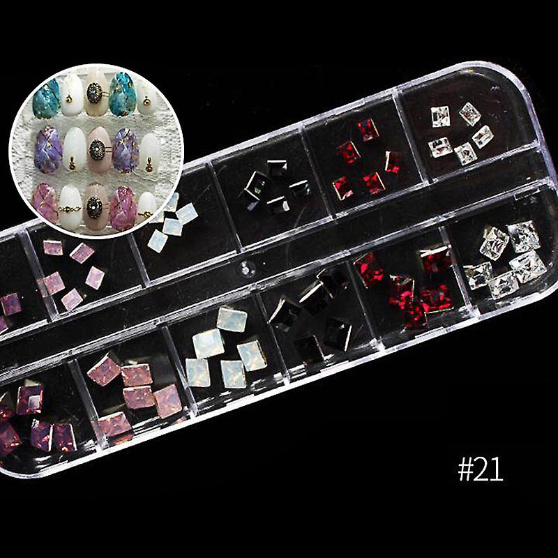 12 Cell Nail Art Decor Rhinestone Glitter Crystal Gems Bow Snowflake Acrylic UV Polish 3D Tips