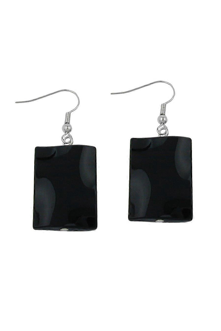 Hook Earrings Pillow Bead Shiny Black - Gl00672