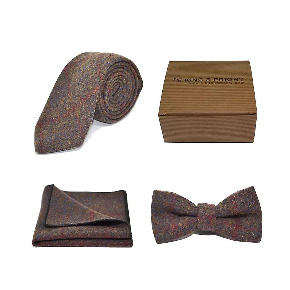 Heritage Check Earth Brown Bow Tie, Tie &amp; Pocket Square Set | Boxed