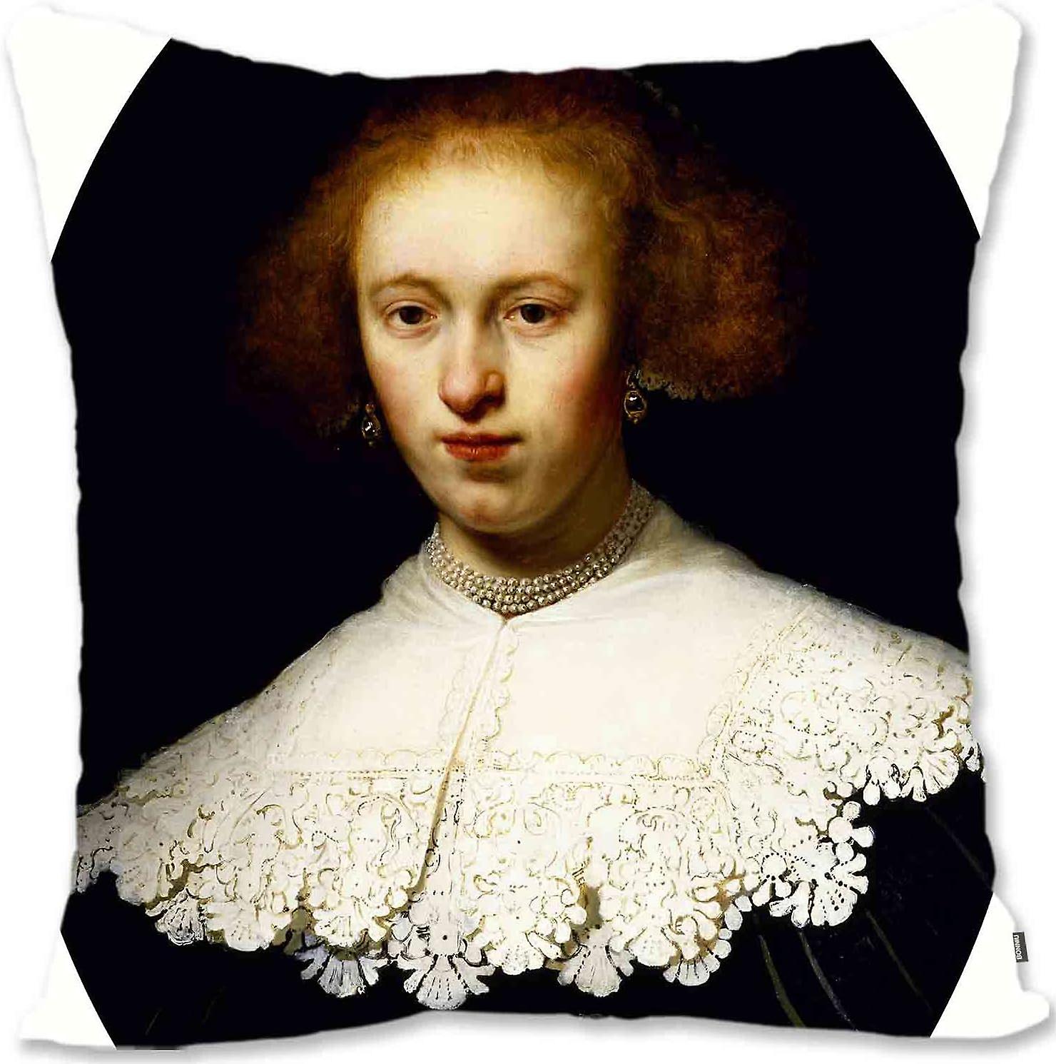 装飾的なトス枕カバーカバープロテクタールネッサンスバロック様式の女性肖像画アート - レンブラント - 若い女性RV - [A6185]
