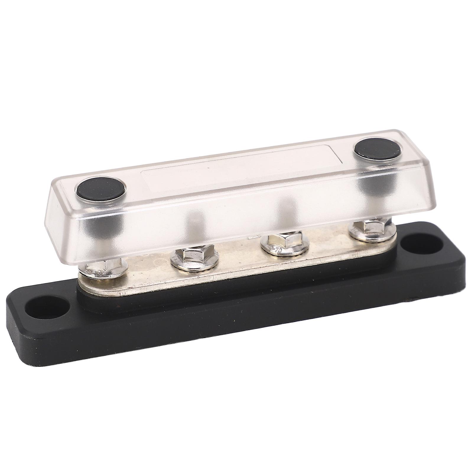Battery Junction Block with Transparent Shell 4 Post M5 Terminal Power Distribution for Car RV Ships Yachts Power Systems 