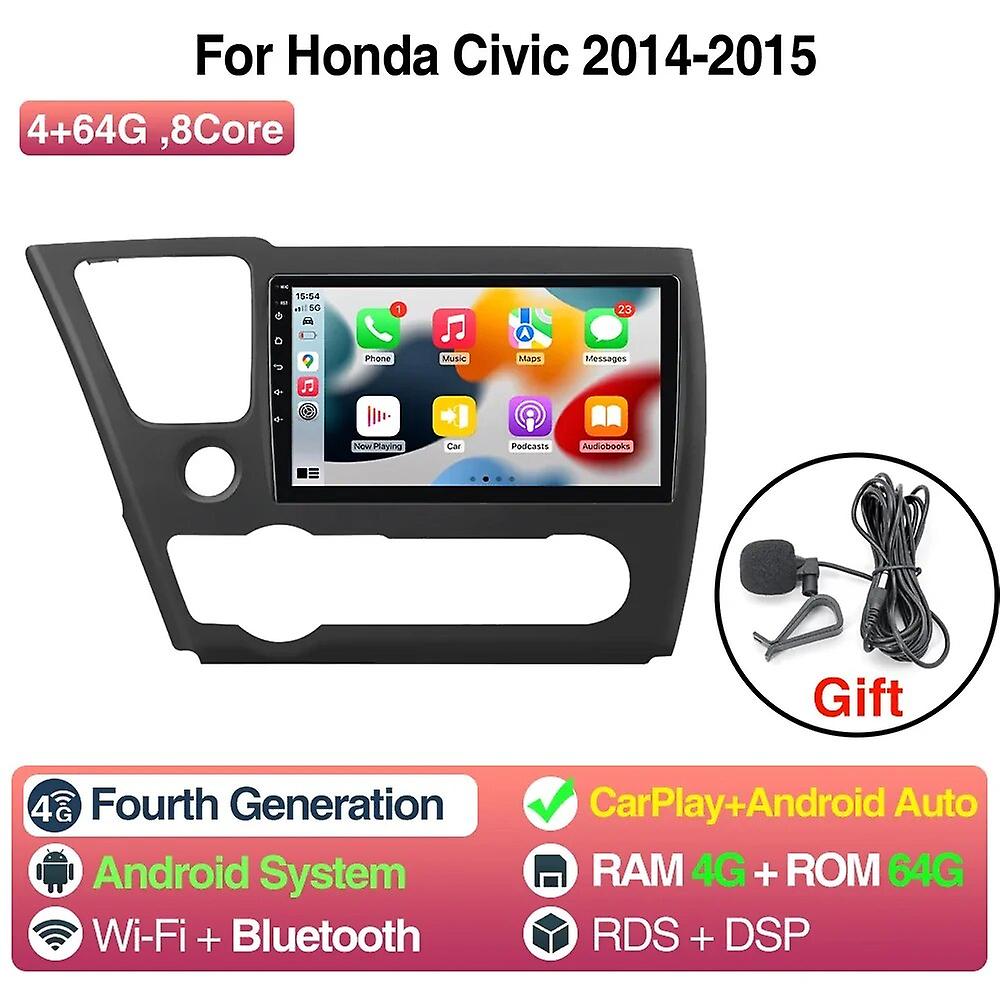 Android 12 Car Radio For Honda Civic 9 2014-2015 Stereo Multimedia Player 9inch Gps Wireless Carplay Android Auto Head Unit