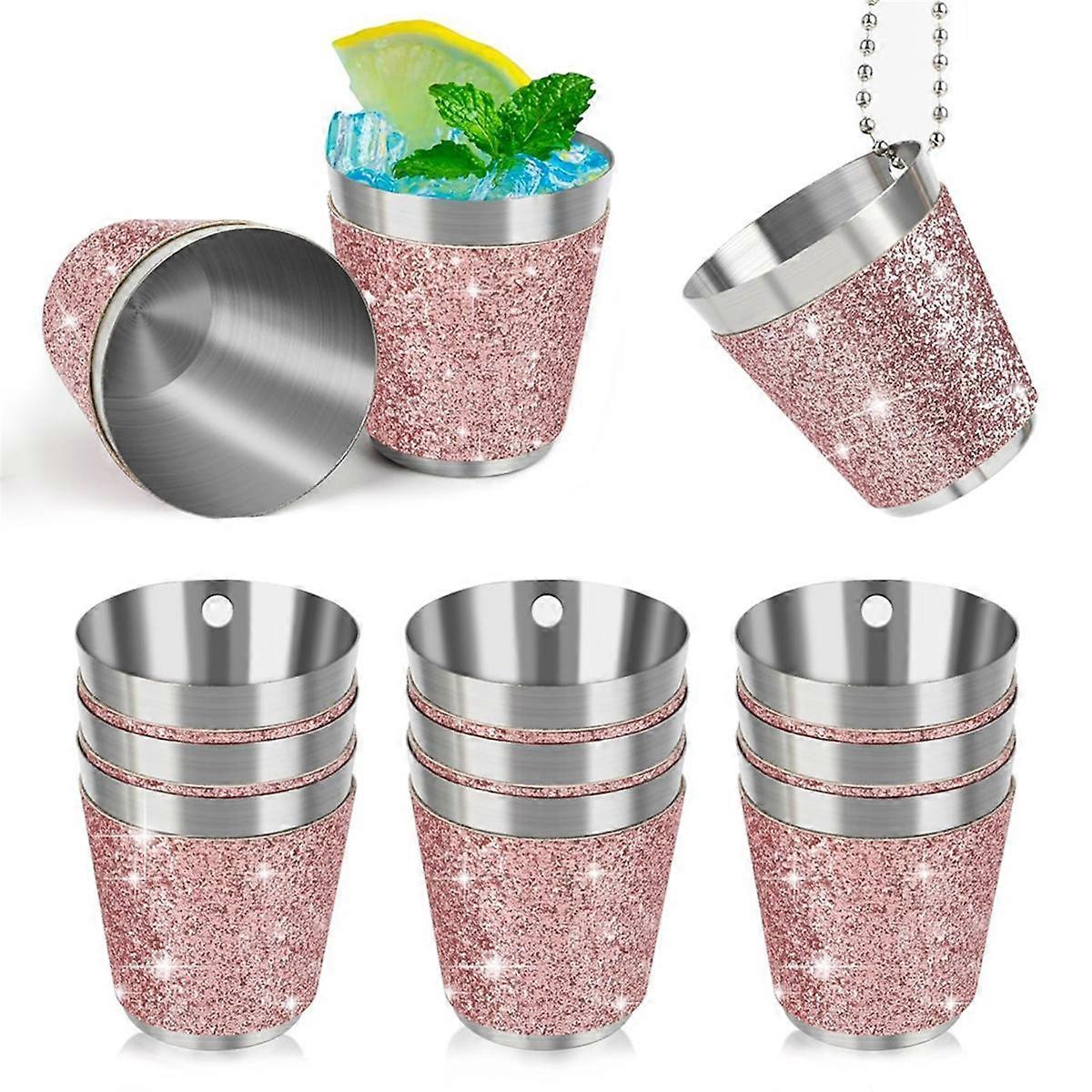12Pcs Shot Cups Metal for Hanging Shot Glasses Stainless Steel with Chain Shot Glass 30ml Shot Cup