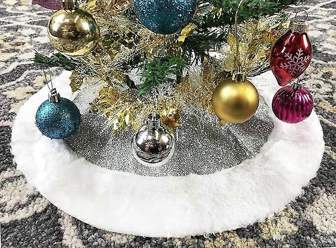 18" Mini Glitter Fabric Christmas Tree Skirt - Silver