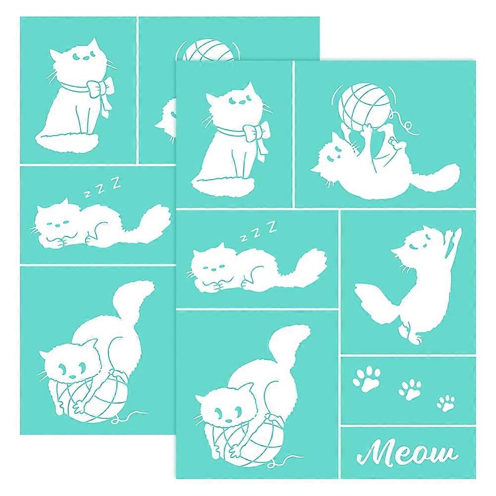 2pc Self-Adhesive Silk Screen Printing Stencil Cat Pattern 19.5x14cm