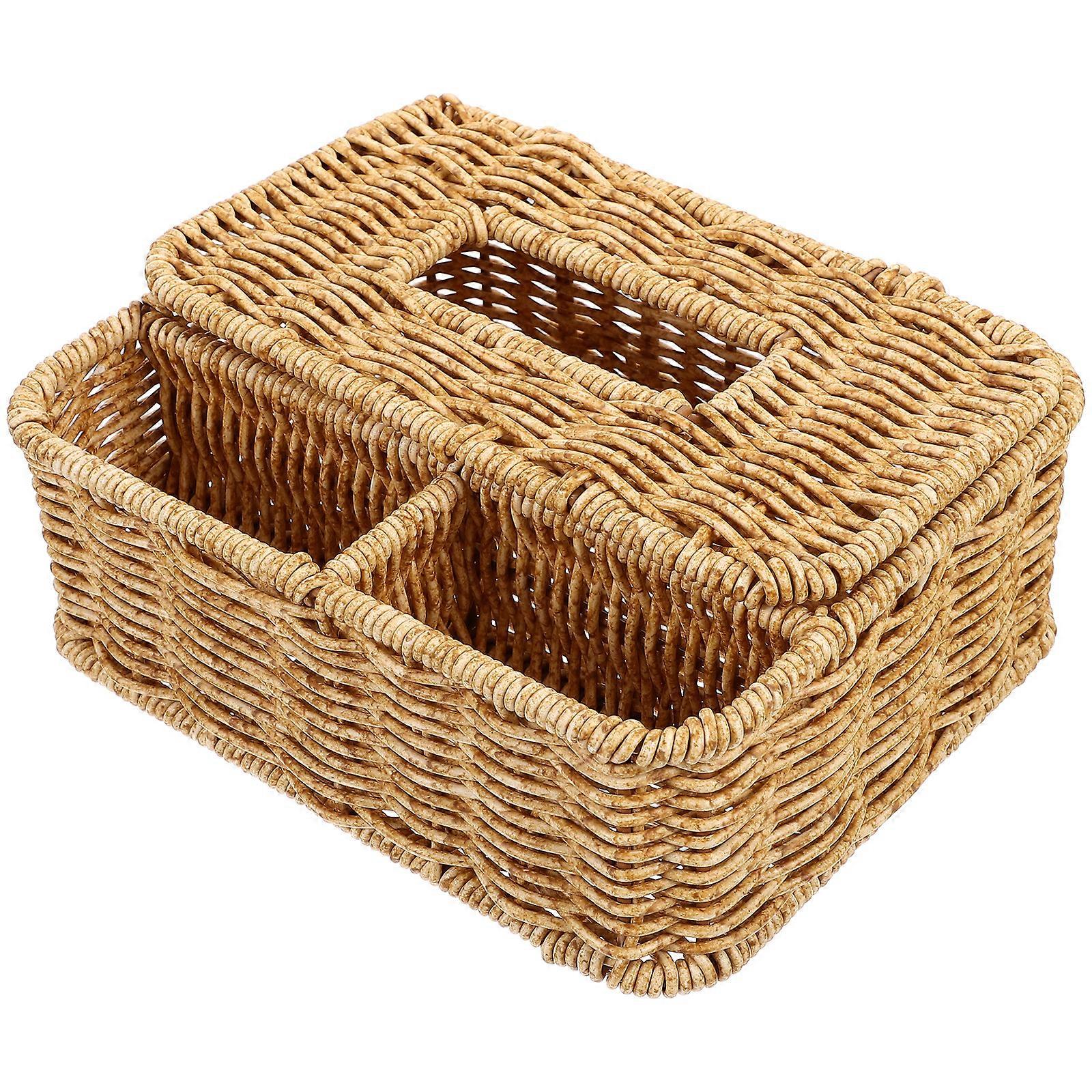 Household Tissue Box Multi-function Napkin Box Woven Tissue Organizer Desktop Organizer Box